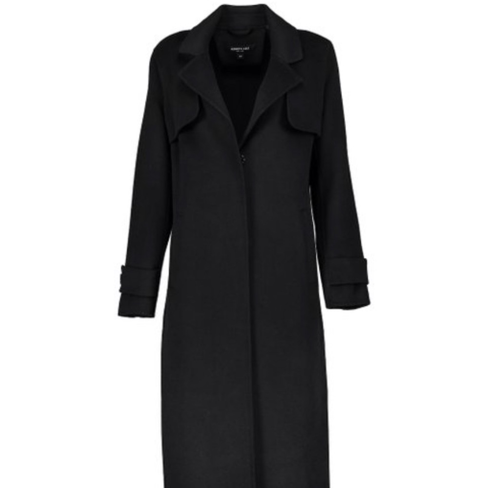 Black Wool-Blend Trench Coat